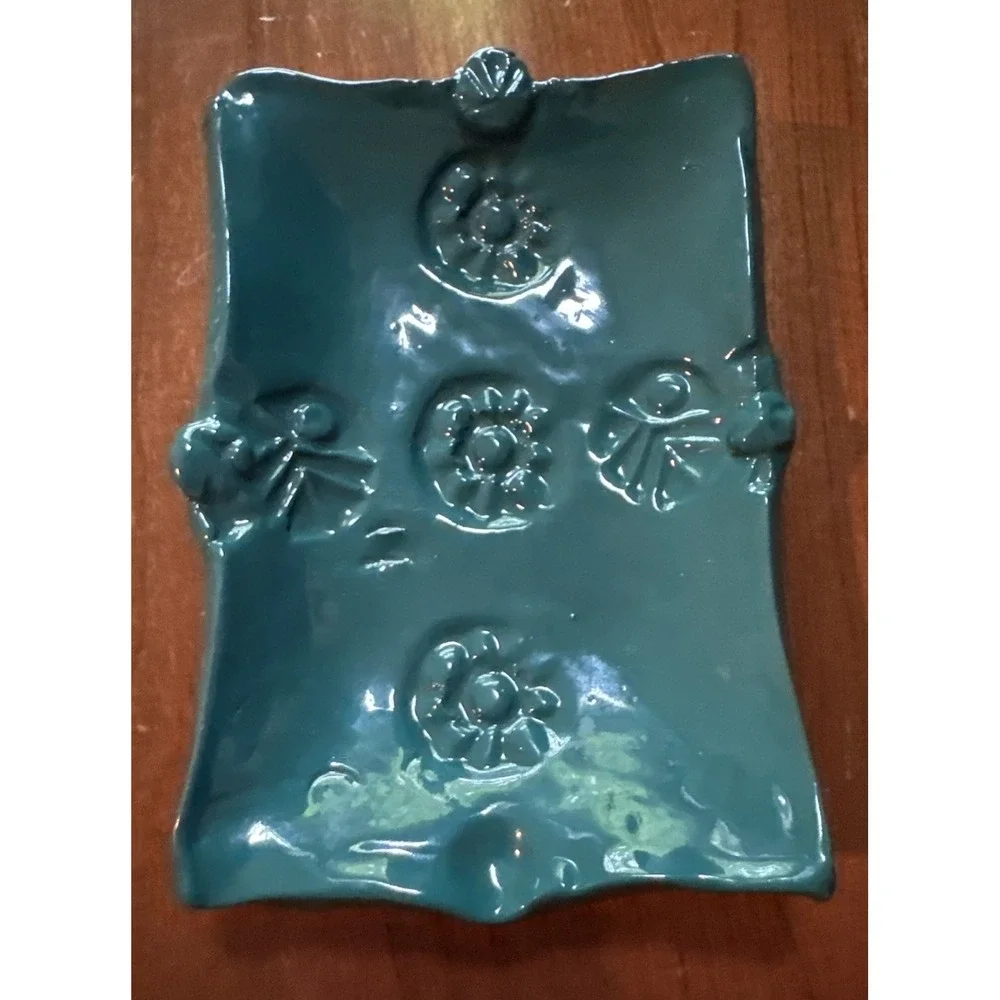 Red Clay Dish Green Glaze Forest Hills Shawn Tyndal Pottery Trinket‎ Dish